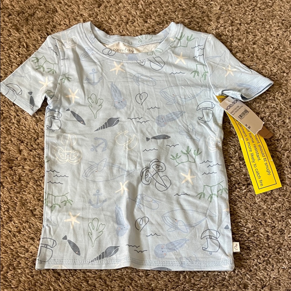 Poppy & Clay Blue Ocean Patterned  T-Shirt | Made of Bamboo | Size 4T